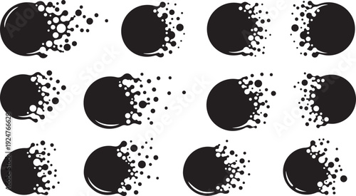Black ink splatters on white background abstract design elements