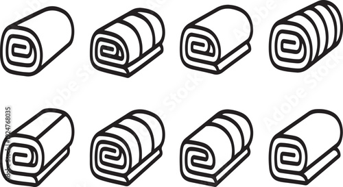 A collection of various rolled and stacked items in a simple line art style Vector