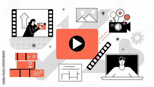 Visual storytelling concepts filmmaking video editing and online communication