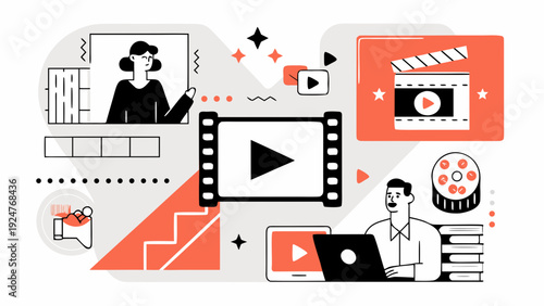 Visual storytelling and online video production concept with illustrated elements