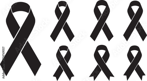 Black awareness ribbons on white background for support causes