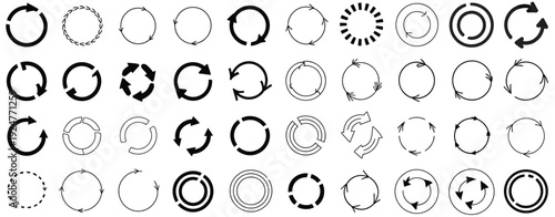 Circle Arrows Vector Set, diverse designs for web navigation and refresh buttons, indicating motion, editable for color customization, rotation symbols, and professional vector icons perfect 
