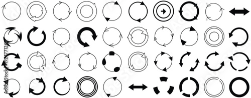 Circle Arrows Vector Set, vector icon collection featuring various arrow styles, rotation and motion indicators, web navigation symbols, refresh buttons, fully editable colors, and flat vector 