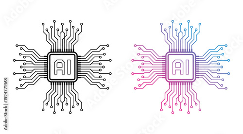 Modern Gradient AI Processor Microchip, Artificial Intelligence Technology Concept Digital Illustration