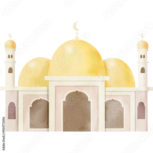 Detailed vector illustration of the Taj Mahal in Agra, a famous white marble mausoleum and landmark featuring iconic domes and minarets isolated on a white background for Indian travel and culture