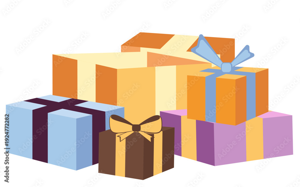 © KsanaGraphica - Gift boxes stack with ribbon bows. Vector celebration design element. © KsanaGraphica - Gift boxes stack with ribbon bows. Vector celebration design element.