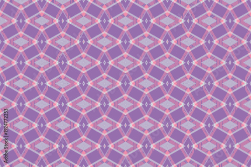 Seamless geometric pattern with interlocking purple and pink diamond shapes on a lavender background.