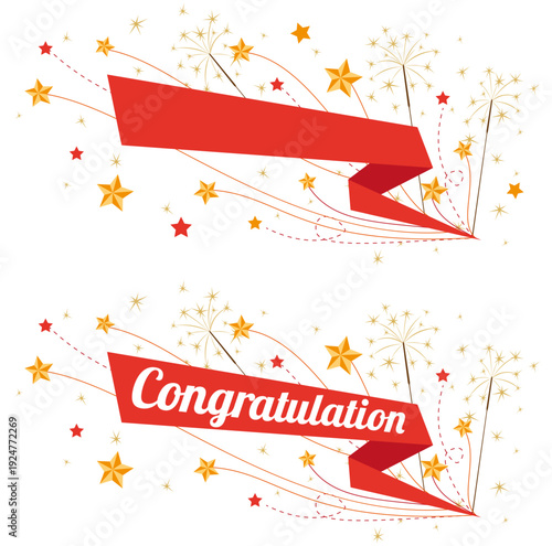 Celebration ribbons with sparklers and fireworks