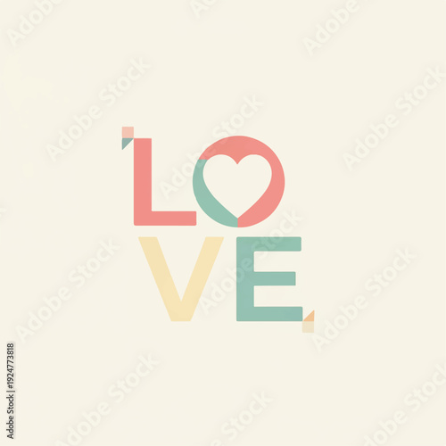 Stylized 'LOVE' typography with a heart replacing the 'O', rendered in pastel colors and a modern blocky design, conveying affection and romance