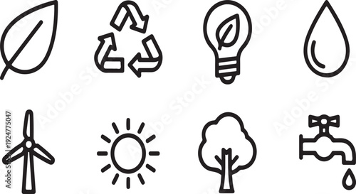 Icons representing environmental sustainability and conservation efforts Vector
