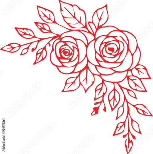 Beautiful red roses illustration with leaves on a white background symbolizing love and romance in a simple design