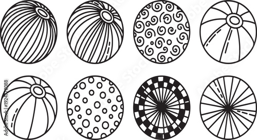 A variety of different patterns and designs on circular objects. Vector