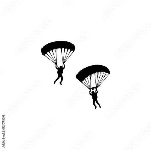 Two Skydivers with Parachutes Vector Illustration