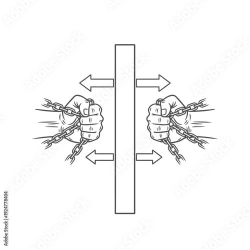 Chains attached to board pulling hands opposing directions