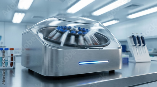 Laboratory centrifuge with glowing status light