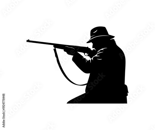 Silhouette of Sniper Aiming Rifle