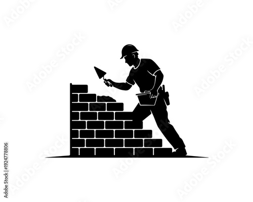Construction Worker Building Brick Wall