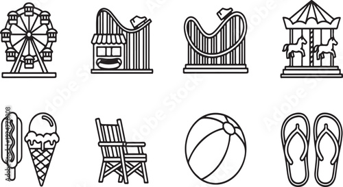 Iconic symbols of a fun-filled day at the amusement park Vector