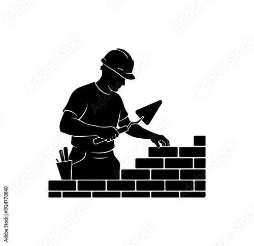 Construction Worker Building Brick Wall