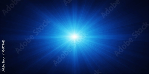A bright blue vector illustration featuring a radial burst of light rays and glowing sunbeams creates a dynamic abstract star explosion pattern for a summer sky backdrop or nature wallpaper design