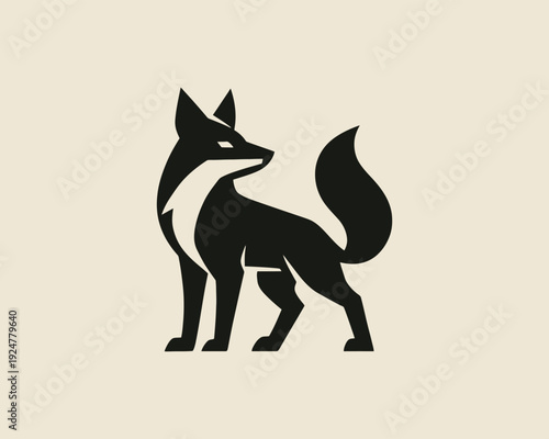 Fox standing alert with sharp ears and bushy tail minimalist design wildlife icon vector illustration