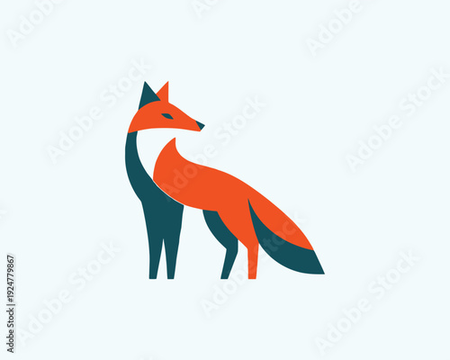 Fox standing alert with curved tail abstract geometric design autumn colors vector illustration
