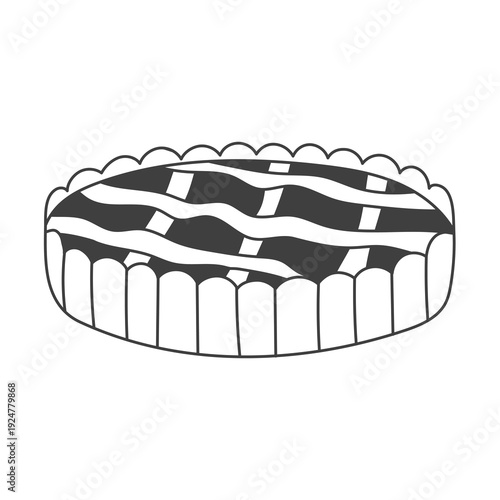 Crostata Italian Lattice Jam Tart Illustration. Rustic pie with woven crust and fruit preserve filling, charming bakery drawing. Sweet food vector art