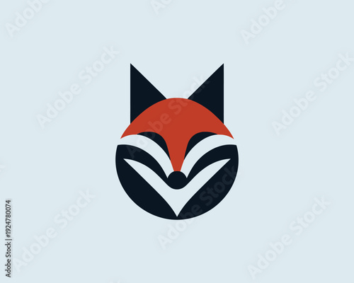 Fox face with sharp ears and abstract markings in red and dark blue minimalist logo vector illustration