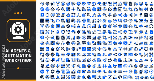AI and Automation Duotone Vector Icon Set — Workflow and Process Editable Two Tone Icons for SaaS Dashboard and App