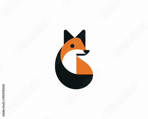 Fox curled up with geometric shapes and minimalist design vector illustration