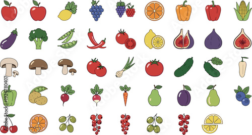 Hand Drawn Fruits and Vegetables Collection Vector Illustration Set