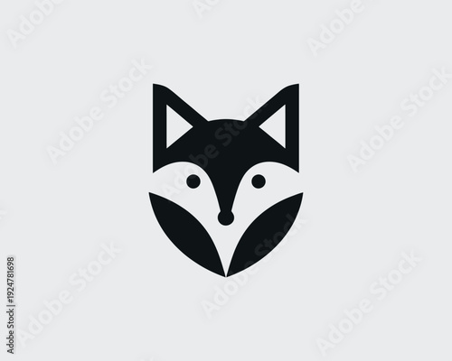 Fox Face Minimalist Geometric Shape with Pointed Ears and Eyes for Branding Vector Lllustration