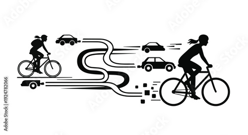 Cyclists embracing sustainable travel amidst urban traffic, symbolizing eco-friendly transportation.