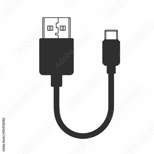 USB type c cable black vector icon on white background