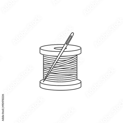 Outline illustration of sewing thread spool and needle