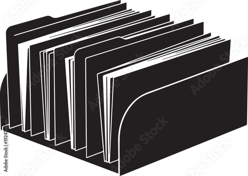 Organized folders in document holder vector illustration silhouette
