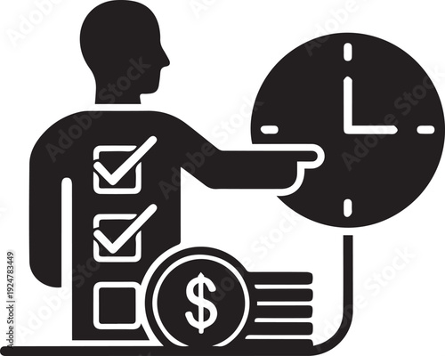 Project management planning financial goals effective scheduling black silhouette illustration line art vector