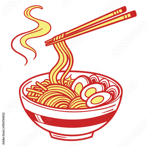 Japanese Ramen Bowl Vector Illustration Flat Design.
