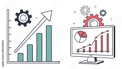 Business Data Analytics Dashboard And Financial Growth Statistics Vector Icon