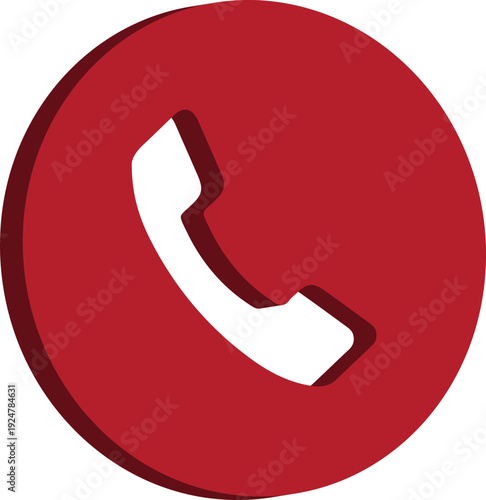 3D Icon Phone Call Red Round Button Contact Telephone Symbol Communication Support Sign Modern Glossy Minimal UI Element Isolated Design Transparent Background