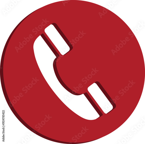 3D Icon Phone Call Red Round Button Contact Telephone Symbol Communication Support Sign Modern Glossy Minimal UI Element Isolated Design Transparent Background