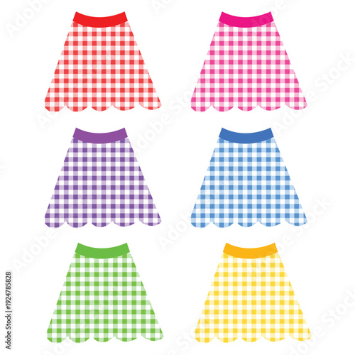 Konstfotografi Colorful Gingham Checkered Skirt Set with Scallop Hem Flat Illustration