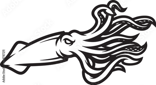 A detailed ink illustration of a cuttlefish in mid-motion, showcasing intricate details, capturing the essence of underwater life.