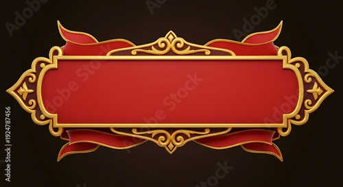 Red & Gold Ornate Banner: Elegant 3D Render