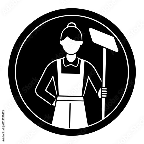 Janitor holding a cleaning tool