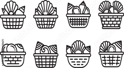 Assorted baskets filled with various fruits and vegetables Vector
