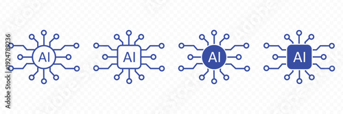 Artificial intelligence icon  sign  logo in the circuit line style. AI processor vector icon flat design. Motherboard digital chip AI. Machine learning design. Artificial intelligence chip icon set.