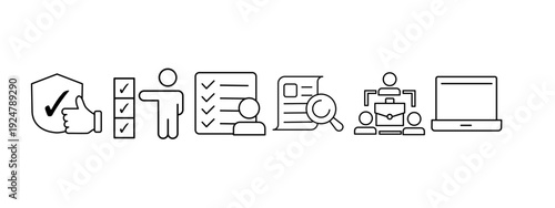 Set of 6 outline accounting and money icons. Clean line business vector pack.