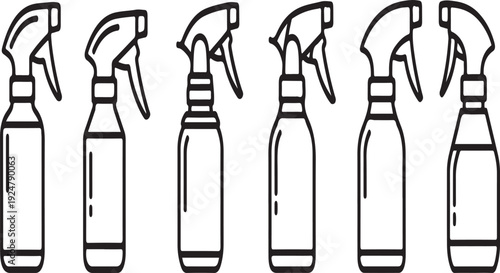 A variety of spray bottles with different nozzle designs and liquid levels Vector