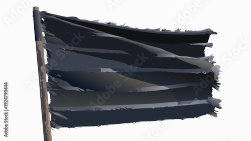 Tattered black grunge flag waving on a pole symbolizing rebellion and protest in a powerful emotive design element